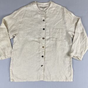 David Dart 100% Linen Button Closure Blouse Women's Size P Beige Pocket Vintage